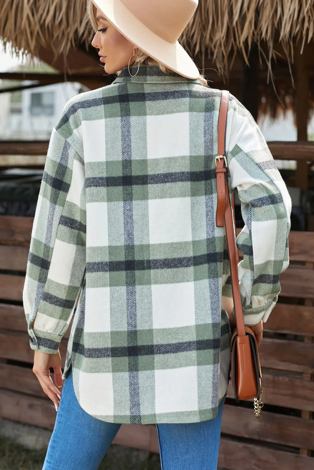 Plaid Dropped Shoulder Pocket Shirt