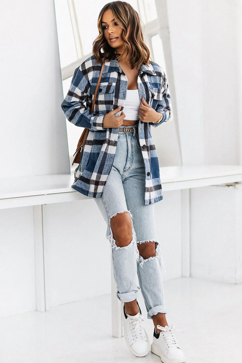 Plaid Dropped Shoulder Pocket Shirt