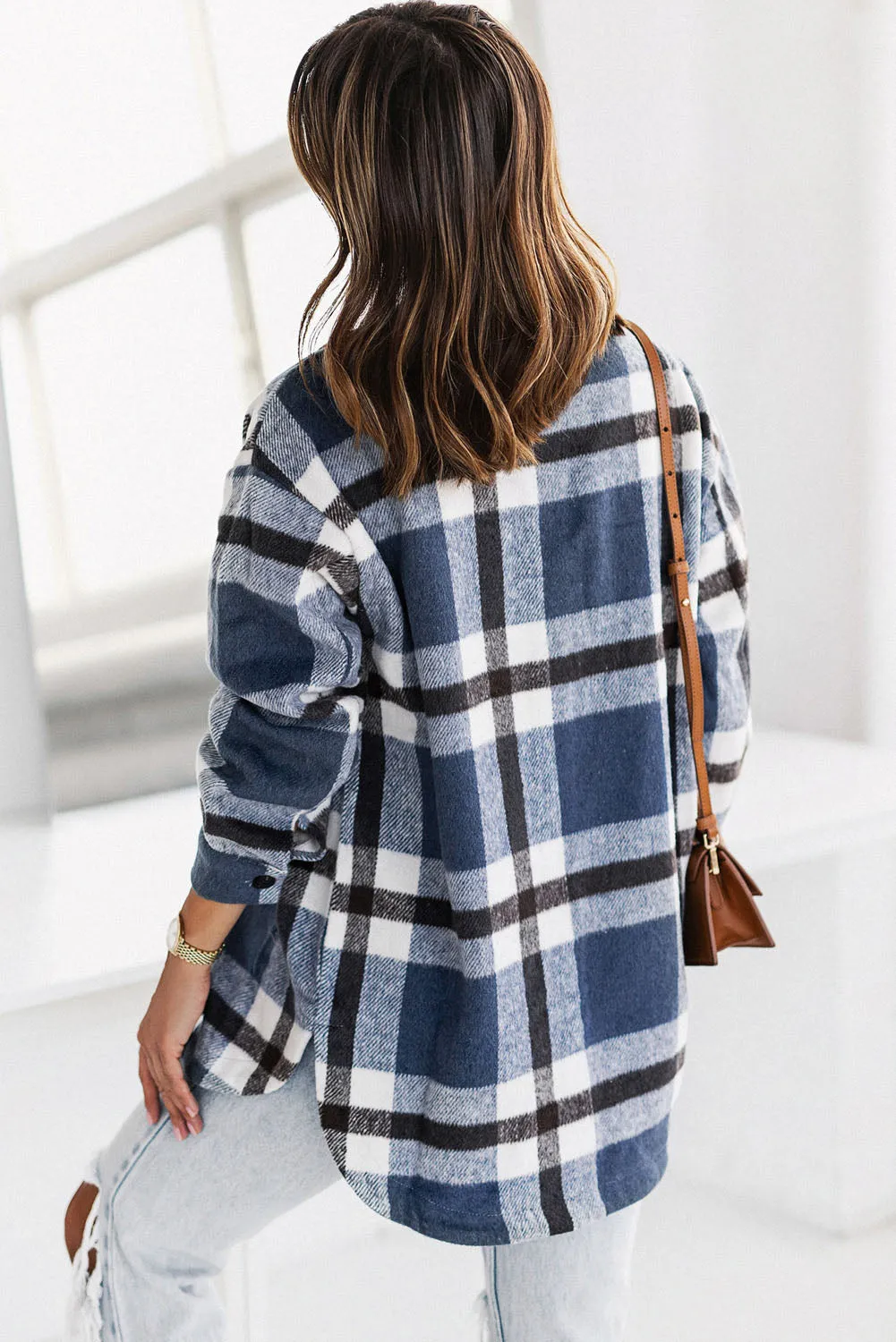 Plaid Dropped Shoulder Pocket Shirt