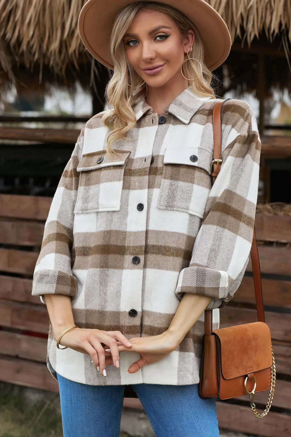 Plaid Dropped Shoulder Pocket Shirt