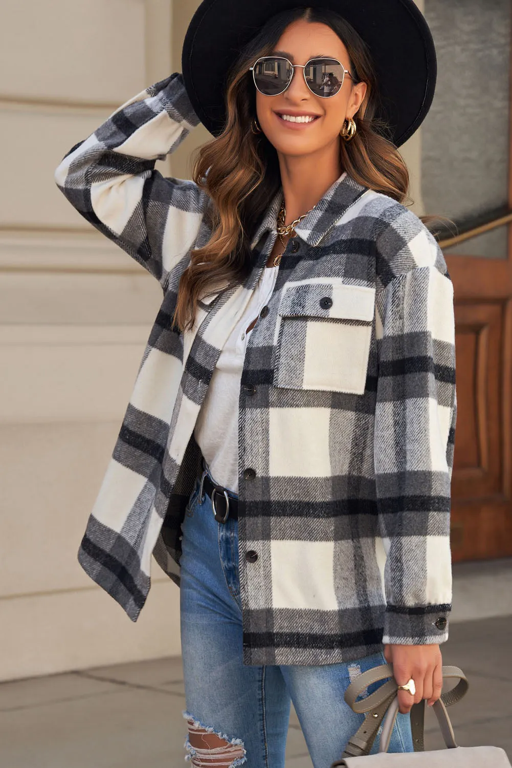 Plaid Dropped Shoulder Pocket Shirt