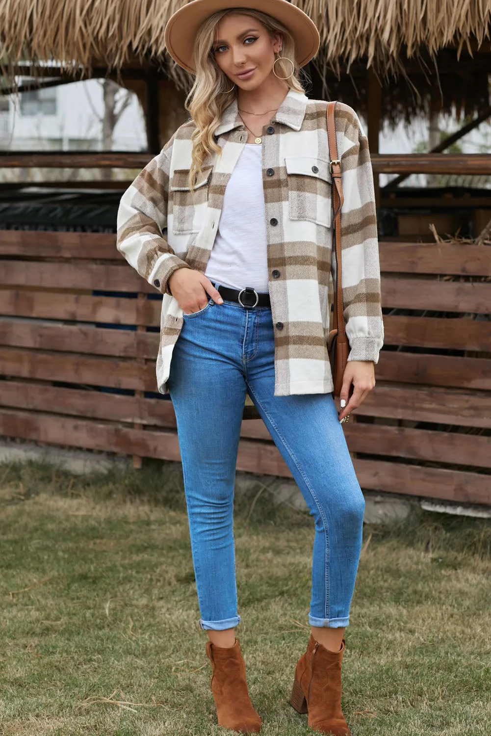 Plaid Dropped Shoulder Pocket Shirt