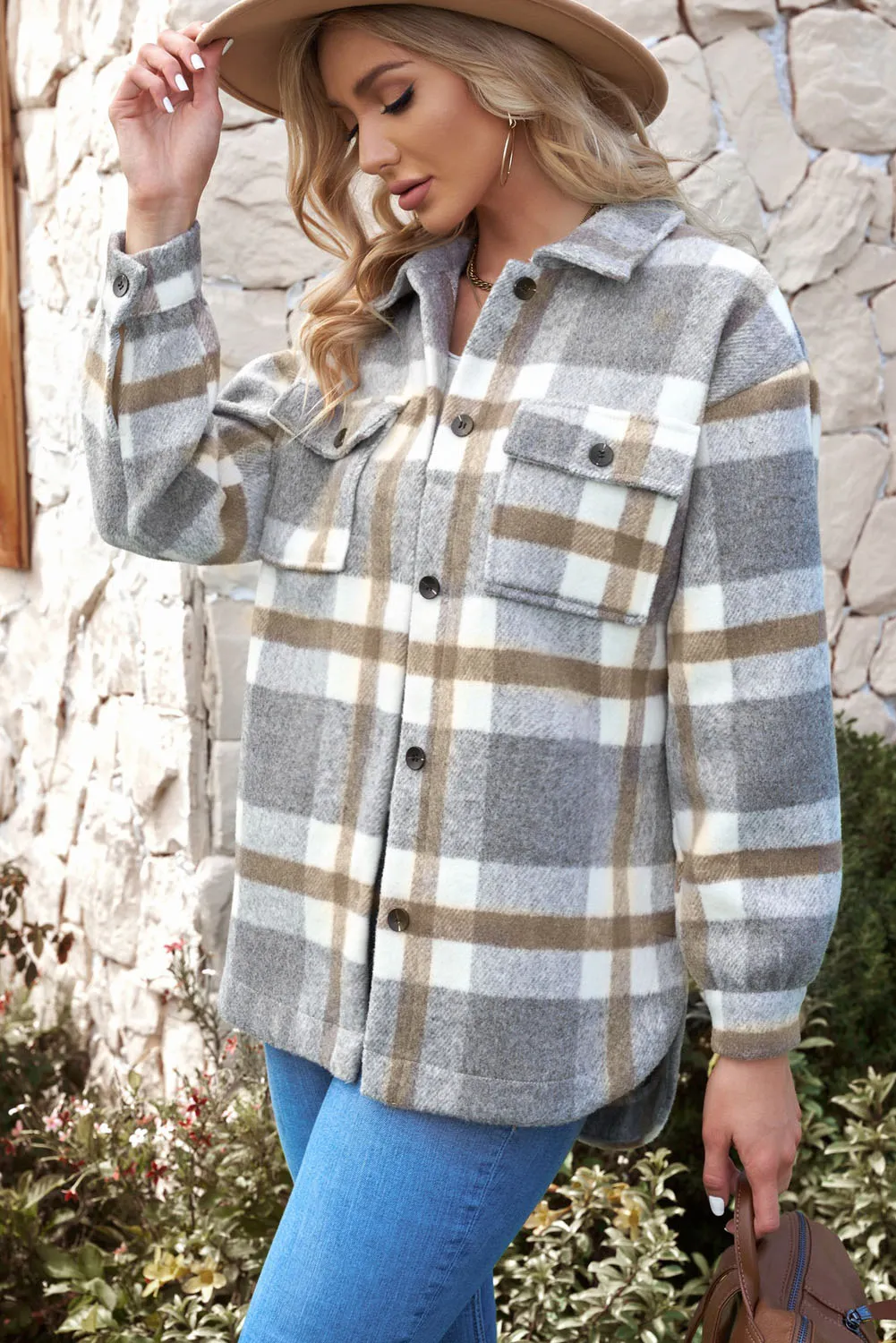 Plaid Dropped Shoulder Pocket Shirt