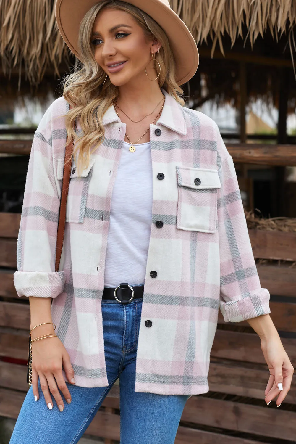 Plaid Dropped Shoulder Pocket Shirt