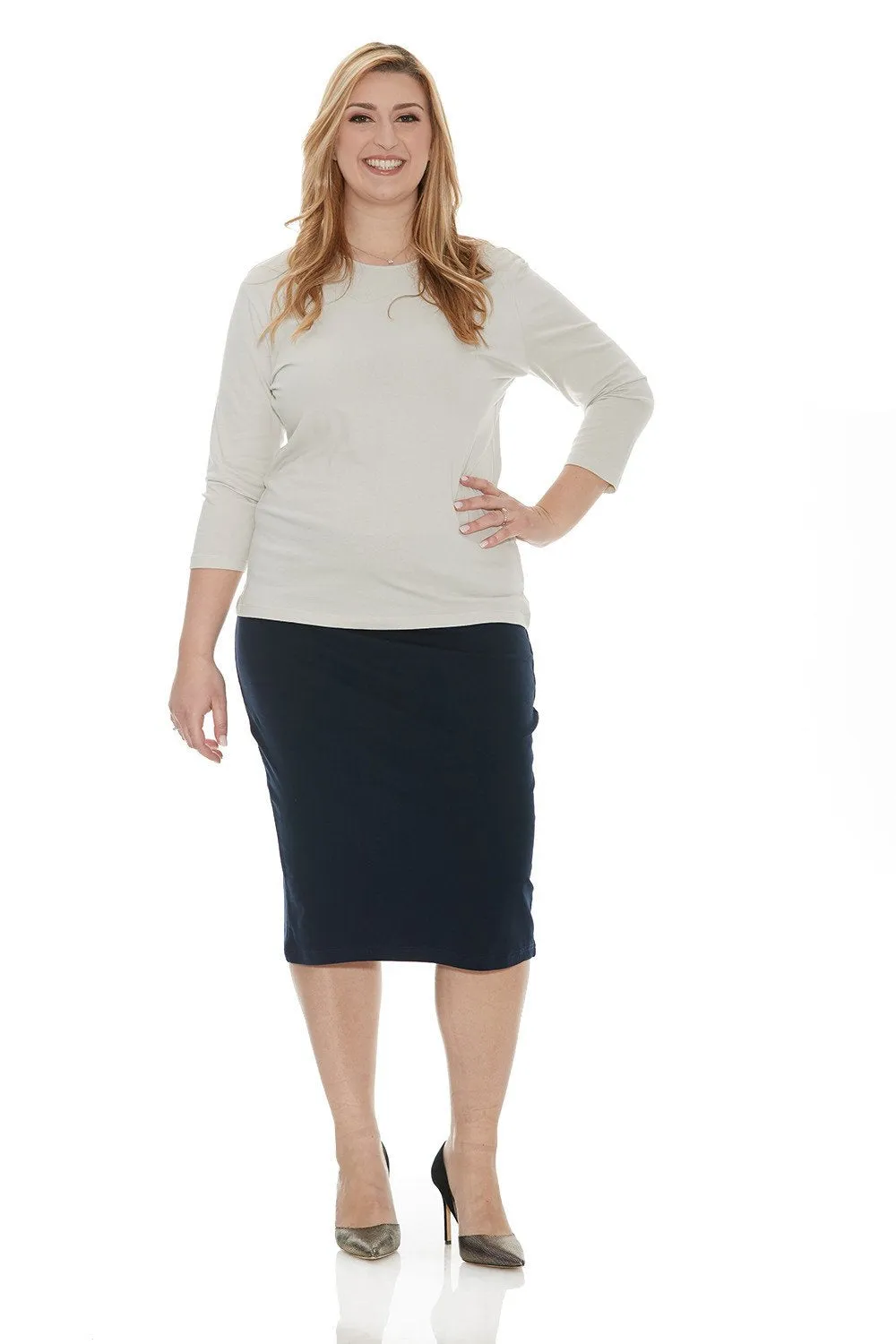 Plus Size Cotton Below Knee Length Pencil Skirt 'Dallas' EX802111