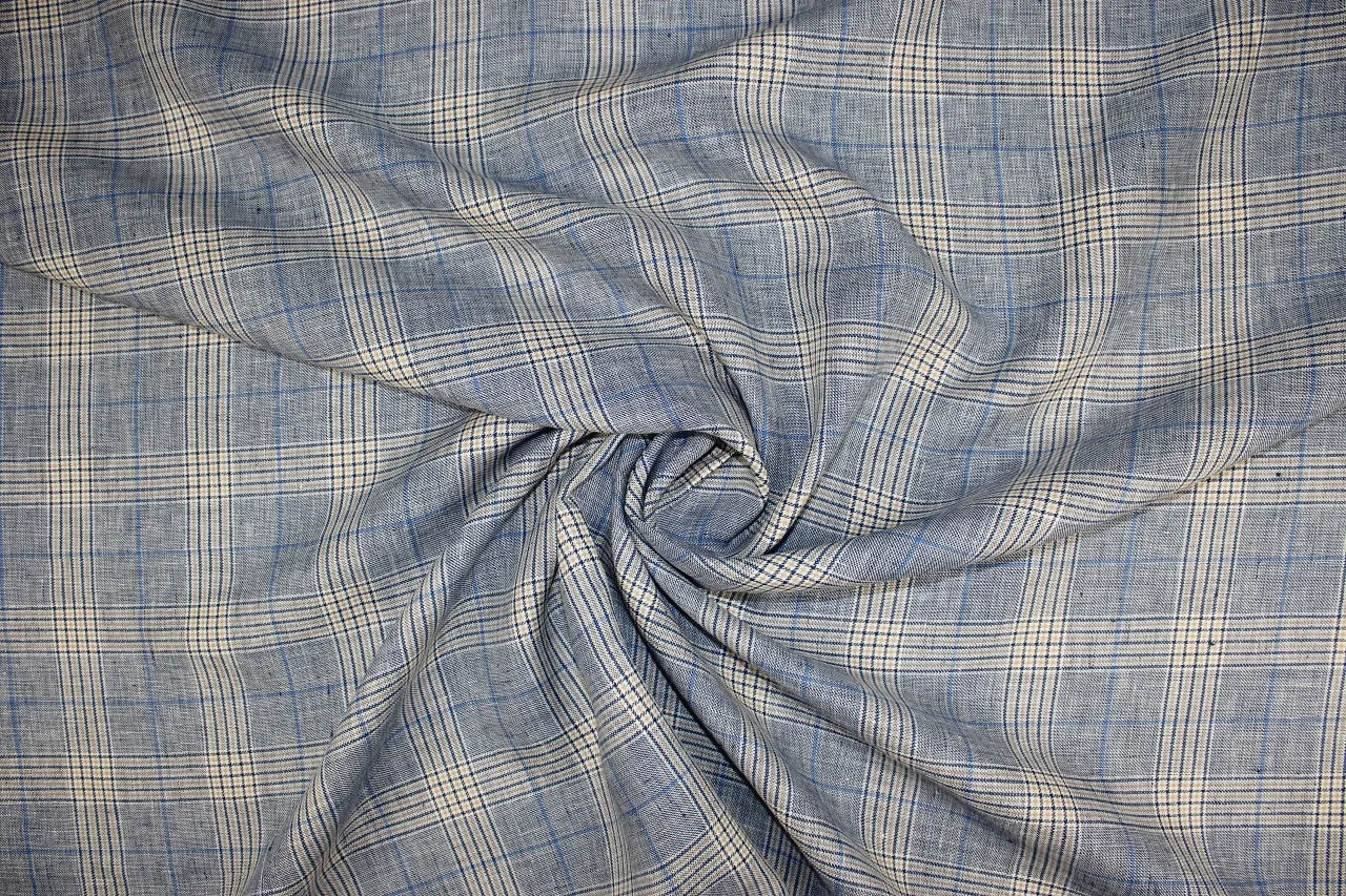 Prince of Wales Check Midweight Linen - Blues/Beige
