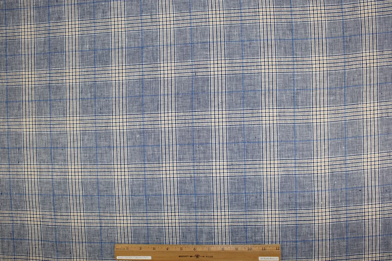Prince of Wales Check Midweight Linen - Blues/Beige