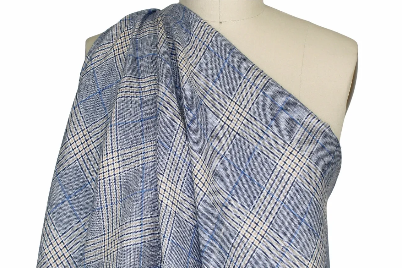 Prince of Wales Check Midweight Linen - Blues/Beige