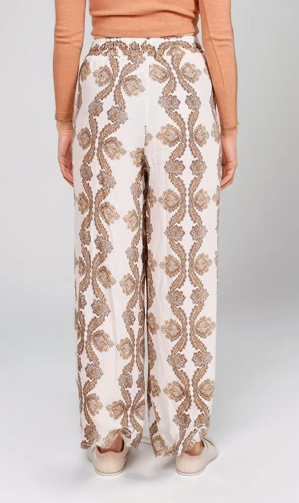 R204835-R204835 - Printed Wide-Leg Pants - Beige & Brown