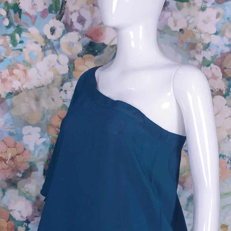 Real Silk Short Sleeve One Shoulder Loose Oversized Flare Beach Casual Dress