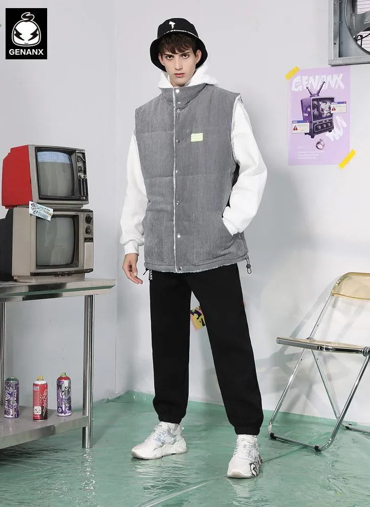 Reversible Single-Breasted Stand Collar Corduroy Vest