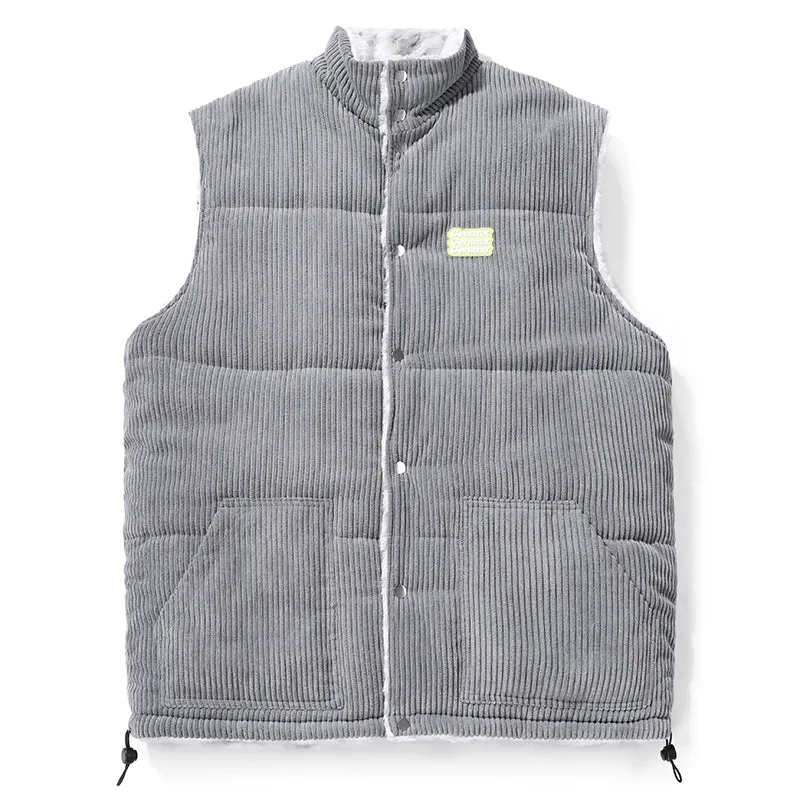 Reversible Single-Breasted Stand Collar Corduroy Vest