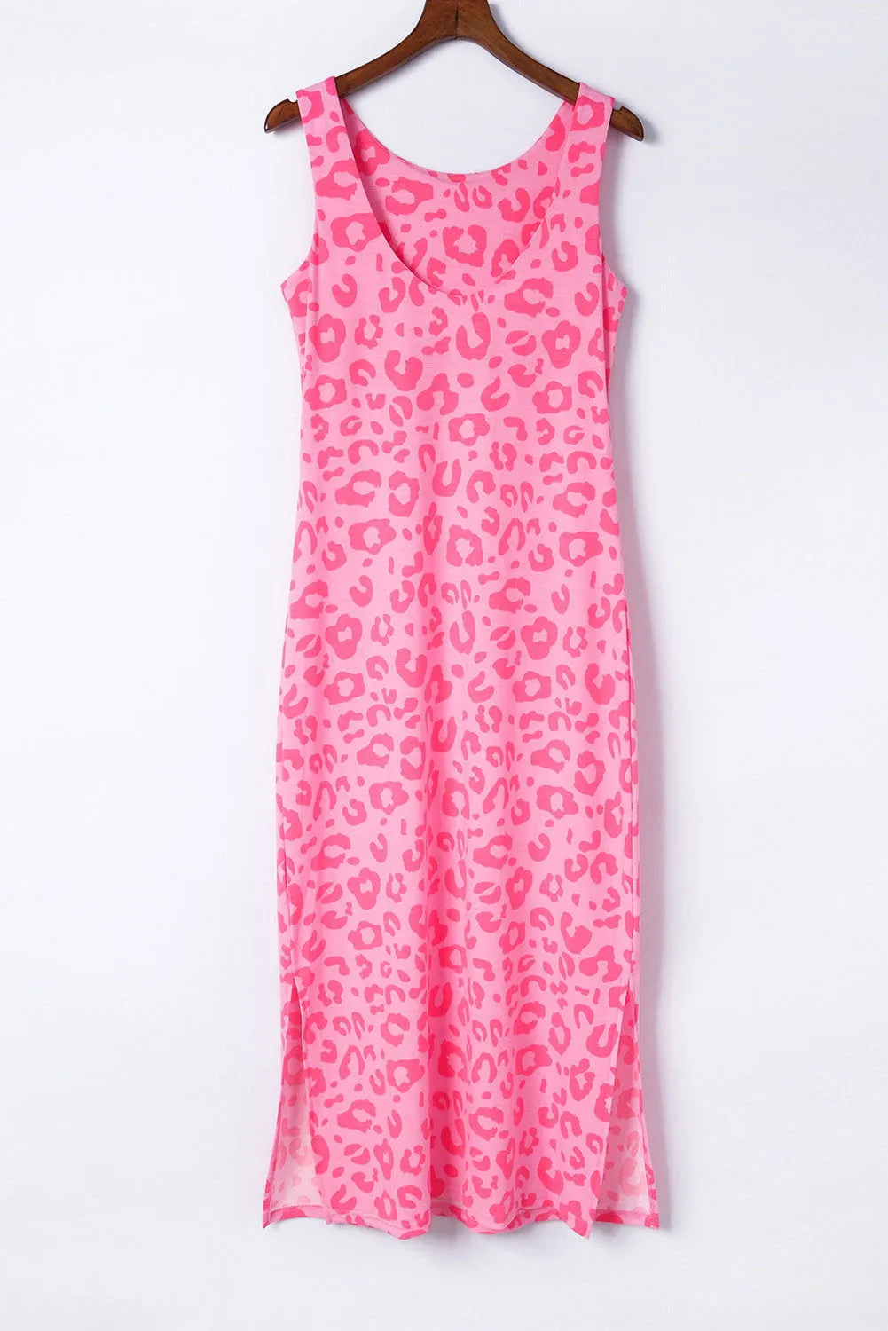 Rosy Casual Leopard Print Side Slits Sleeveless Dress