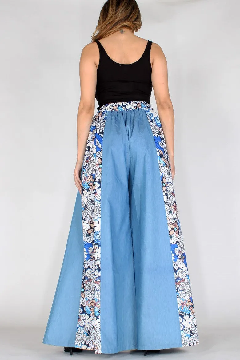 Roxanne’s All Mine Chambray Floral High Waisted Wide Leg Pants