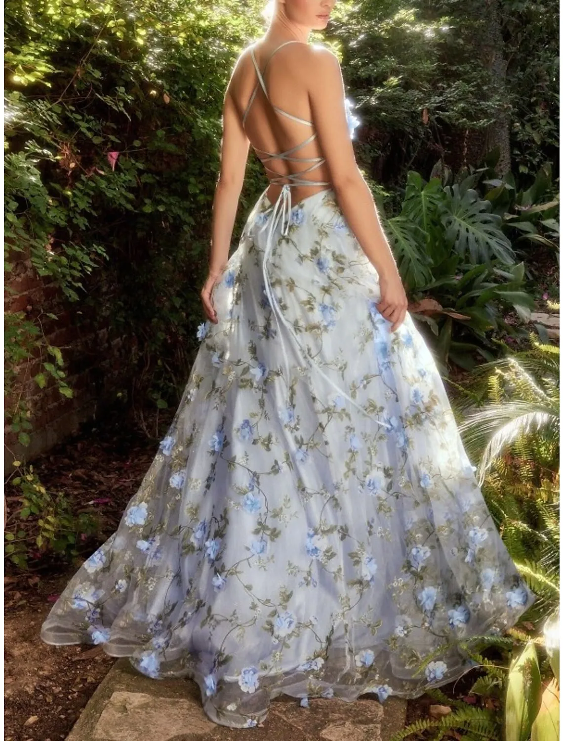 Sheath / Column Prom Dresses Floral Dress Wedding Guest Wedding Party Court Train Sleeveless Spaghetti Strap Lace Backless with Slit Appliques