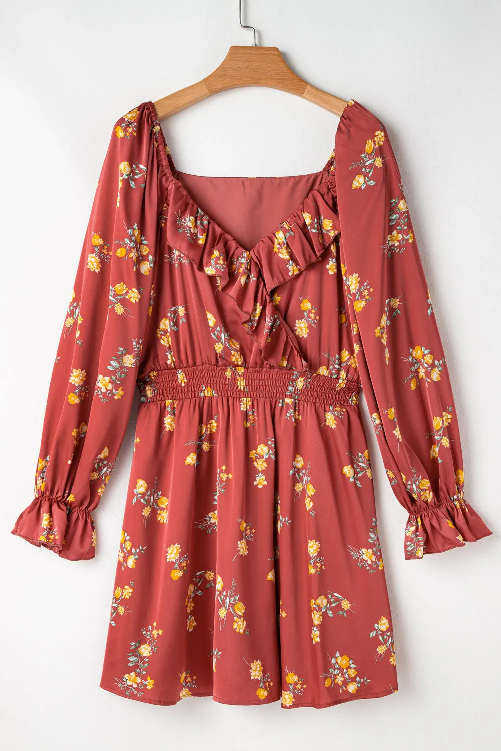 Shirred Waist Ruffled Trim Mini Dress