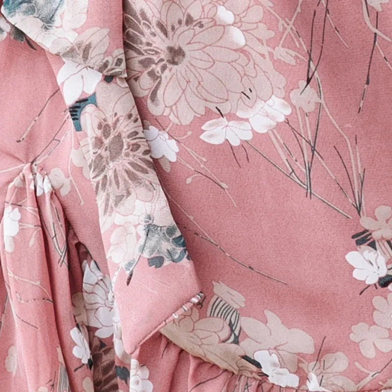 Short Sleeve Printed Floral Ruffle Mini Dress