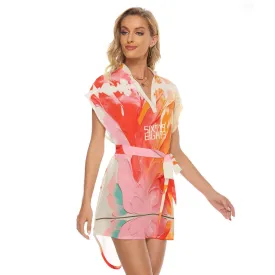 Sixty Eight 93 Logo White Women's Stand-Up Collar Casual Dress With Belt #9
