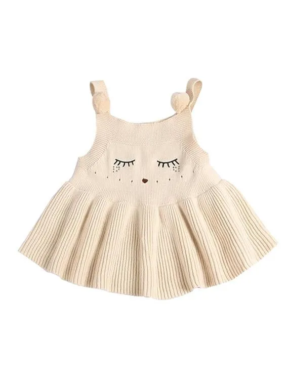 Sleeveless Pleated Strapped Knitwear Cotton Knitted Dress