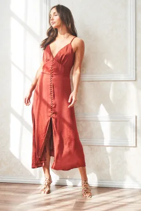 Spaghetti button up deep v neck slit dress