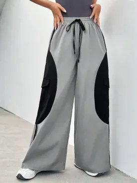 Striped Side Flap Pocket Drawstring Waist Cargo Pants