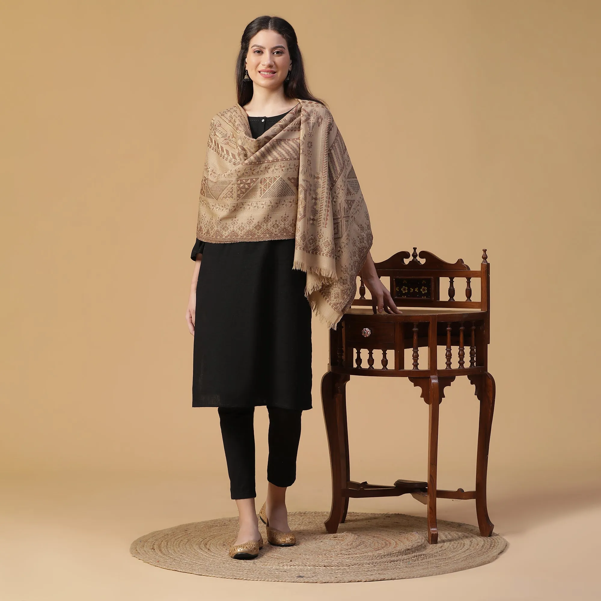 Stunning Mahi Design Woven Design Wool Shawl