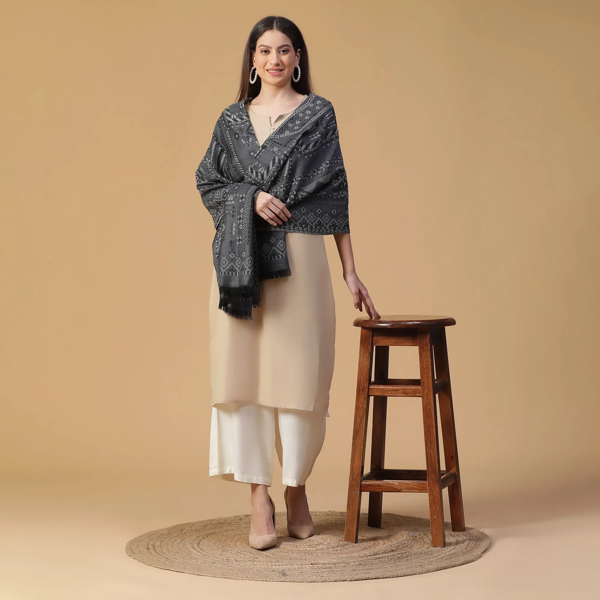 Stunning Mahi Design Woven Design Wool Shawl