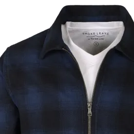 Todd Navy and Black Plaid Flannel Zip-Front Overshirt