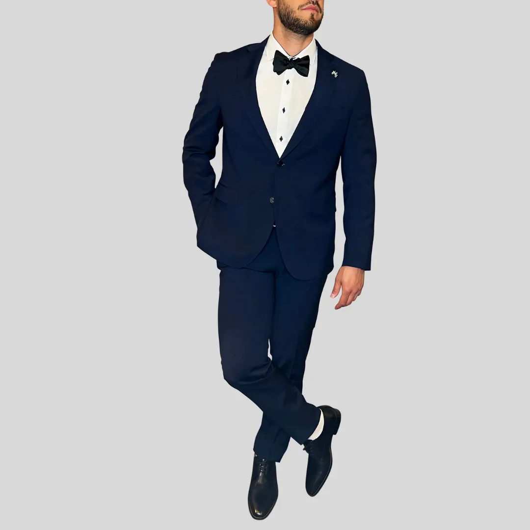 Tonal Glen Check Wool Suit - Dark Navy
