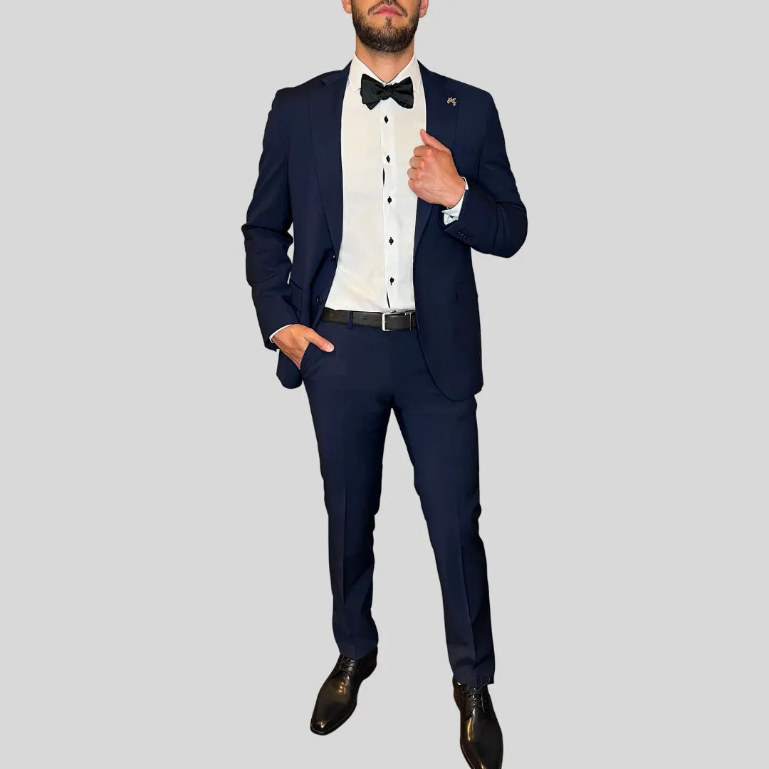 Tonal Glen Check Wool Suit - Dark Navy