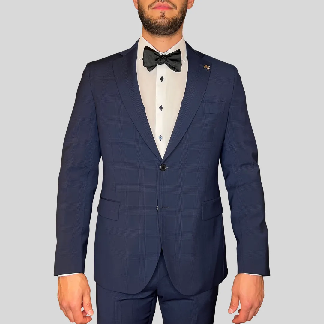 Tonal Glen Check Wool Suit - Dark Navy