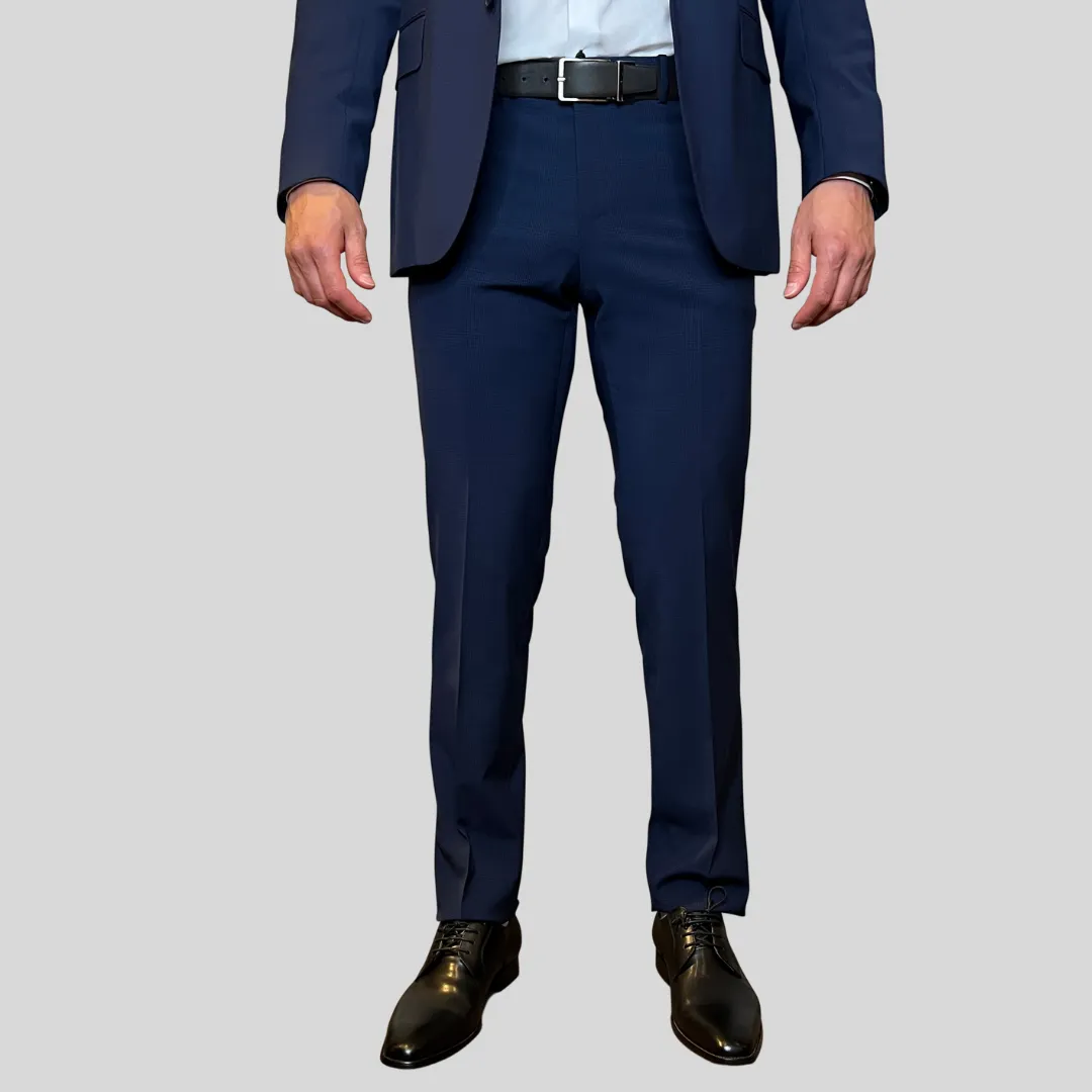 Tonal Glen Check Wool Suit - Dark Navy