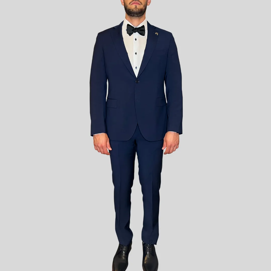 Tonal Glen Check Wool Suit - Dark Navy