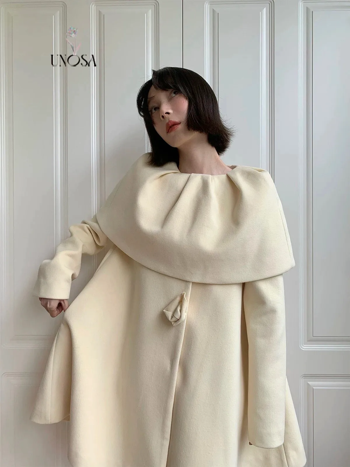 [UNOSA] Flowery Girls Club - Princess Style A-line Wool Coat