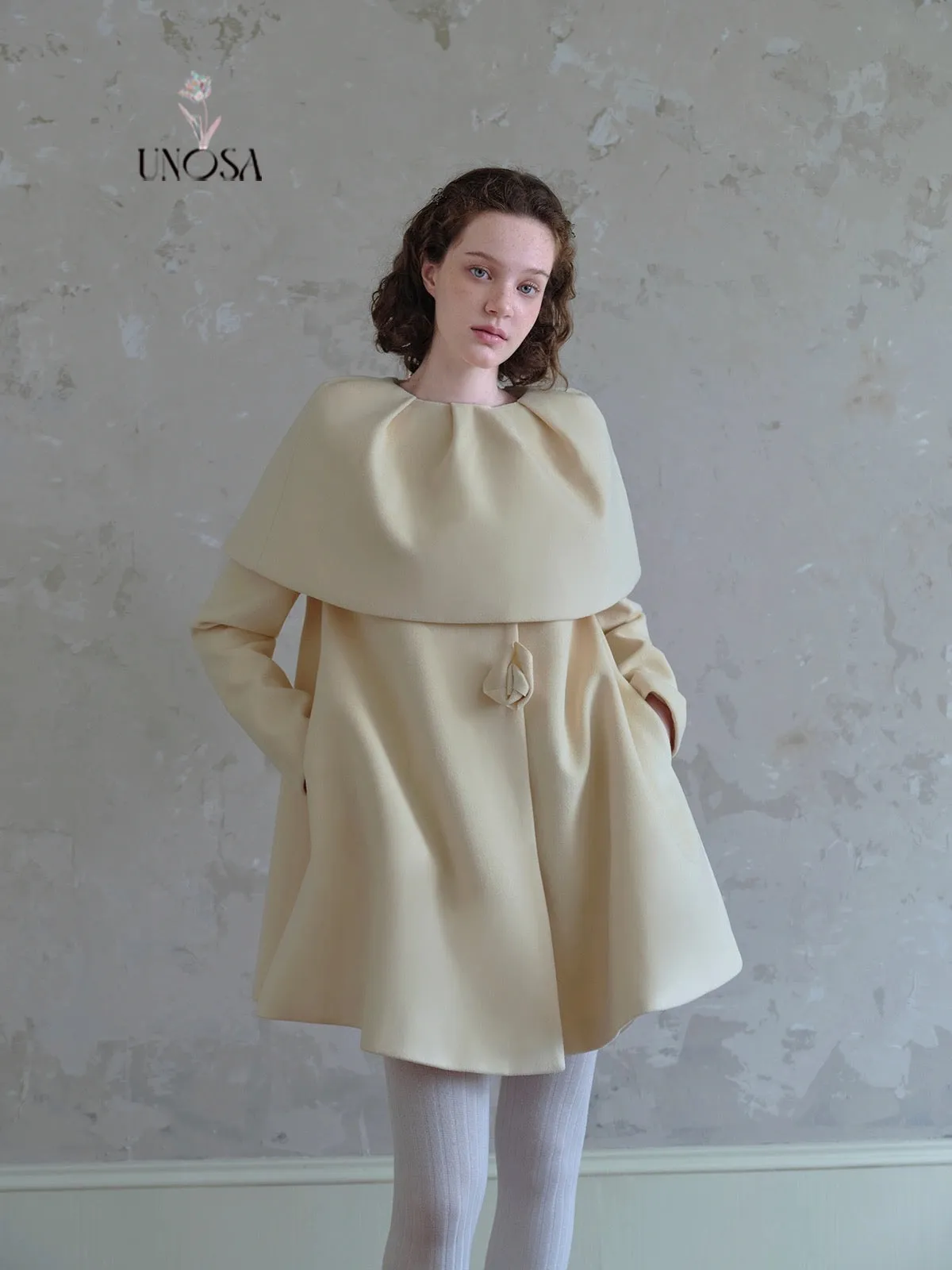 [UNOSA] Flowery Girls Club - Princess Style A-line Wool Coat