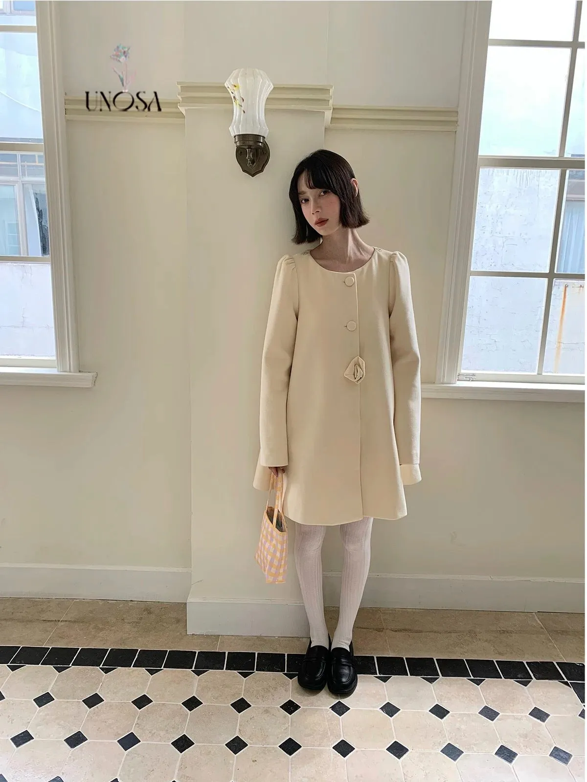 [UNOSA] Flowery Girls Club - Princess Style A-line Wool Coat