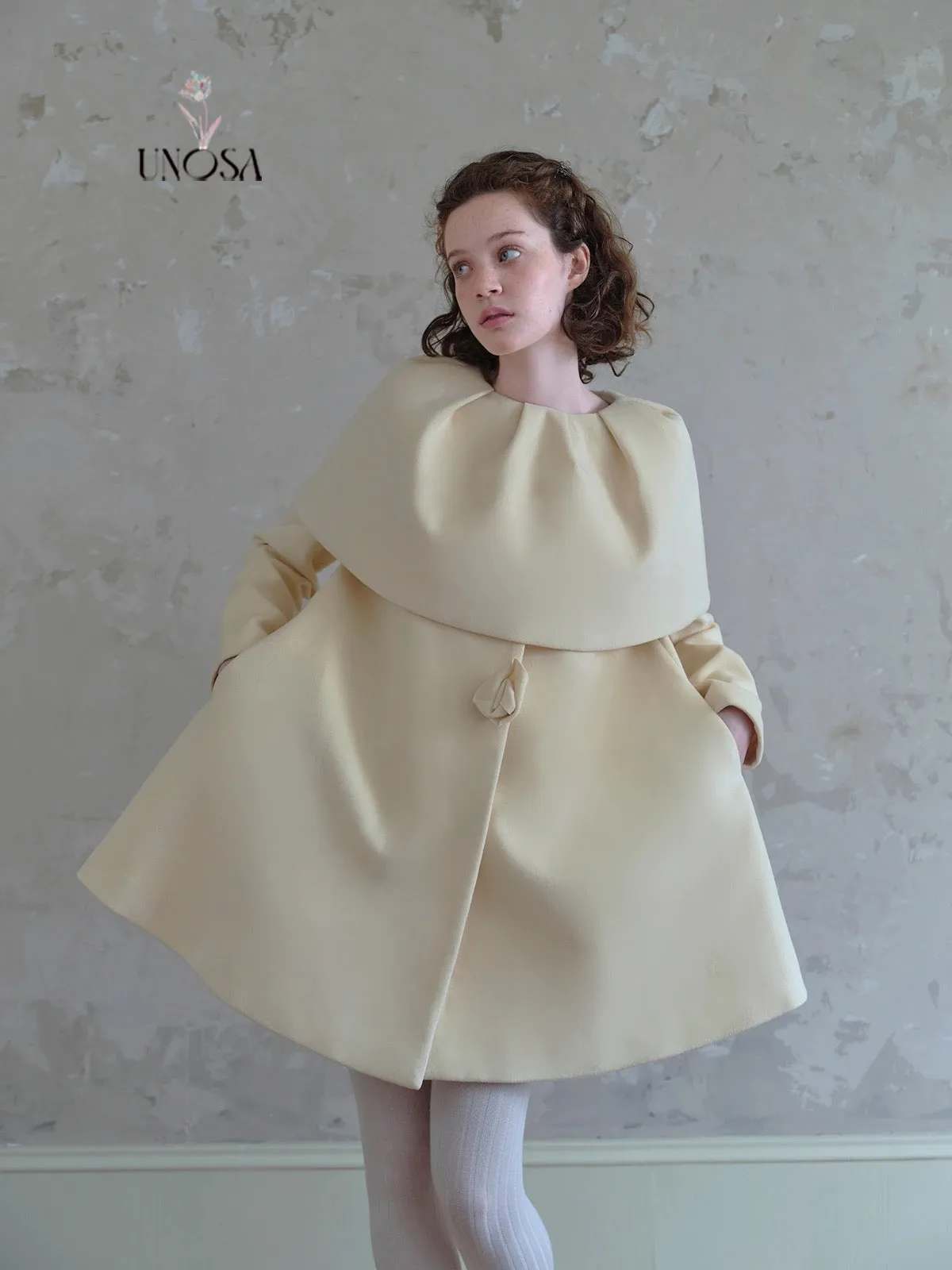 [UNOSA] Flowery Girls Club - Princess Style A-line Wool Coat