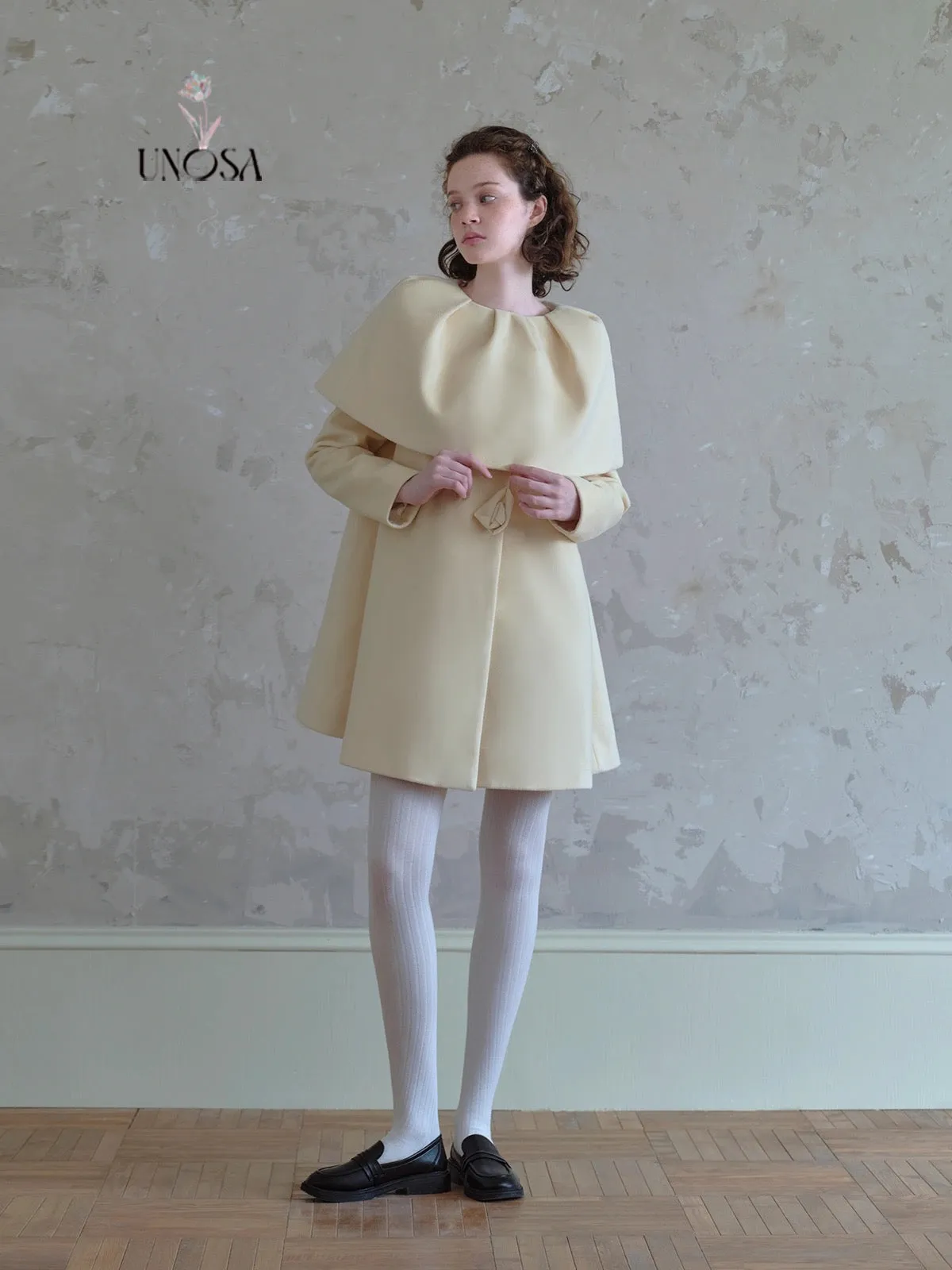 [UNOSA] Flowery Girls Club - Princess Style A-line Wool Coat