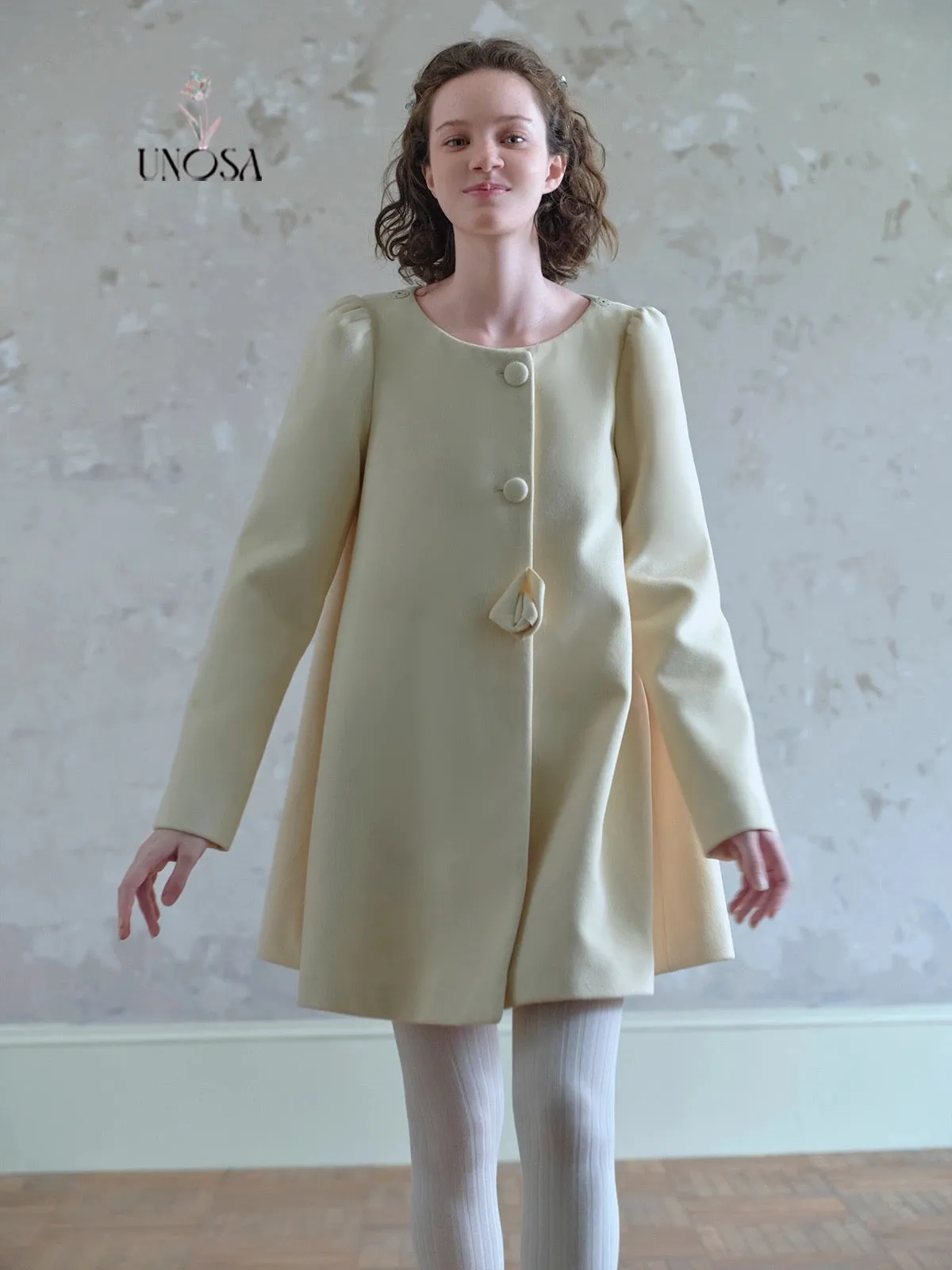 [UNOSA] Flowery Girls Club - Princess Style A-line Wool Coat