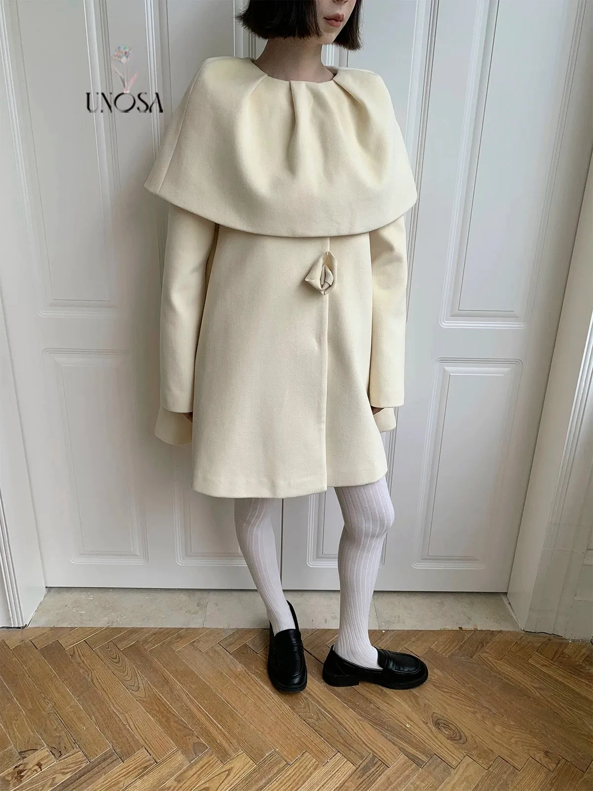 [UNOSA] Flowery Girls Club - Princess Style A-line Wool Coat