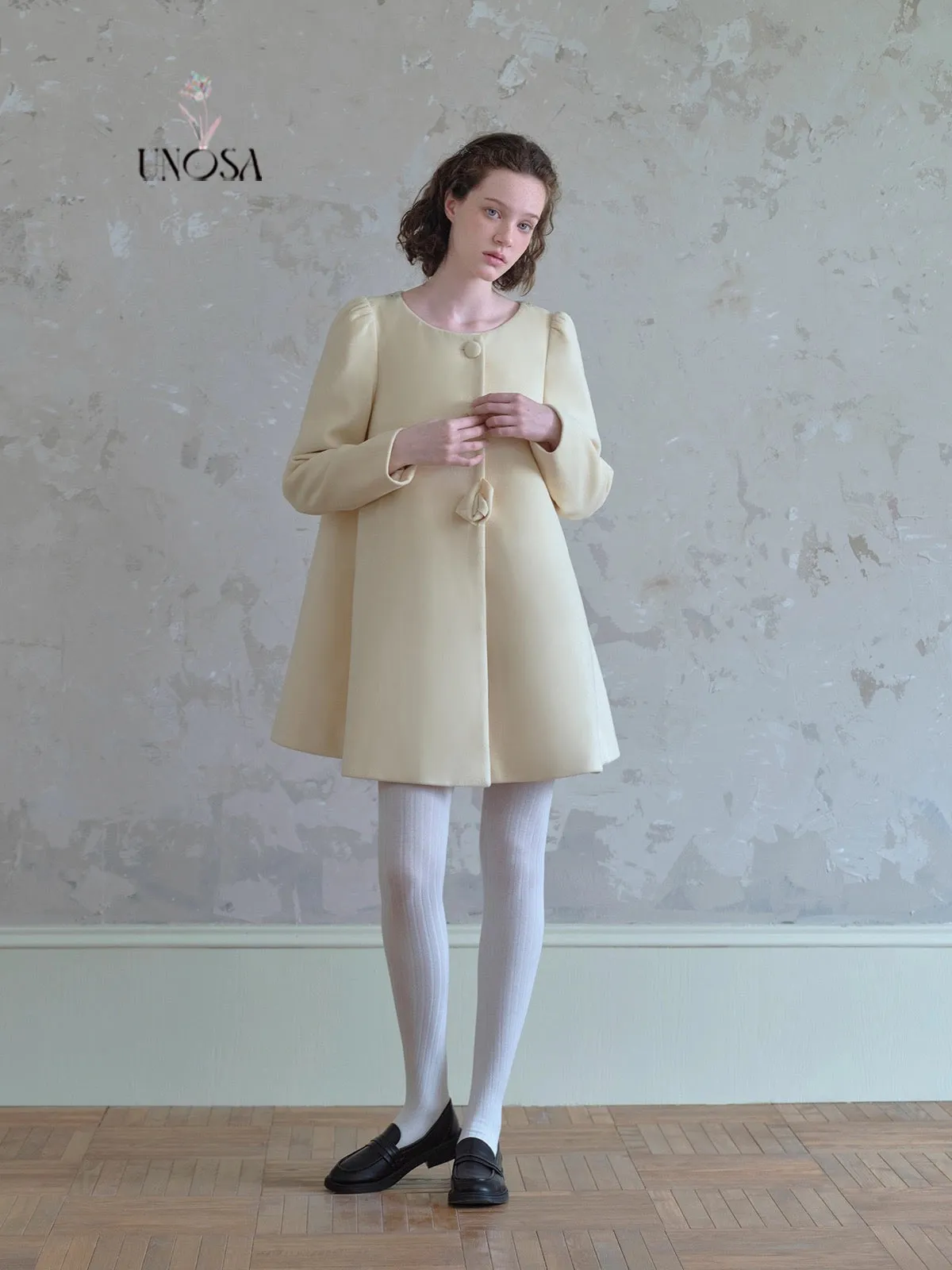 [UNOSA] Flowery Girls Club - Princess Style A-line Wool Coat