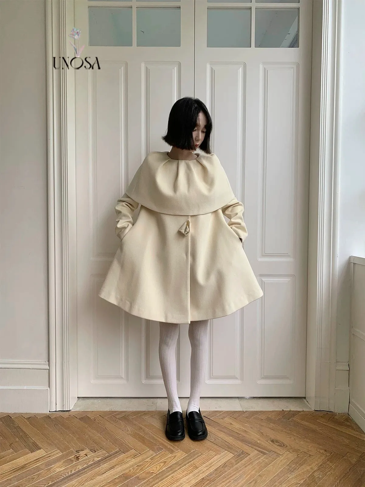 [UNOSA] Flowery Girls Club - Princess Style A-line Wool Coat