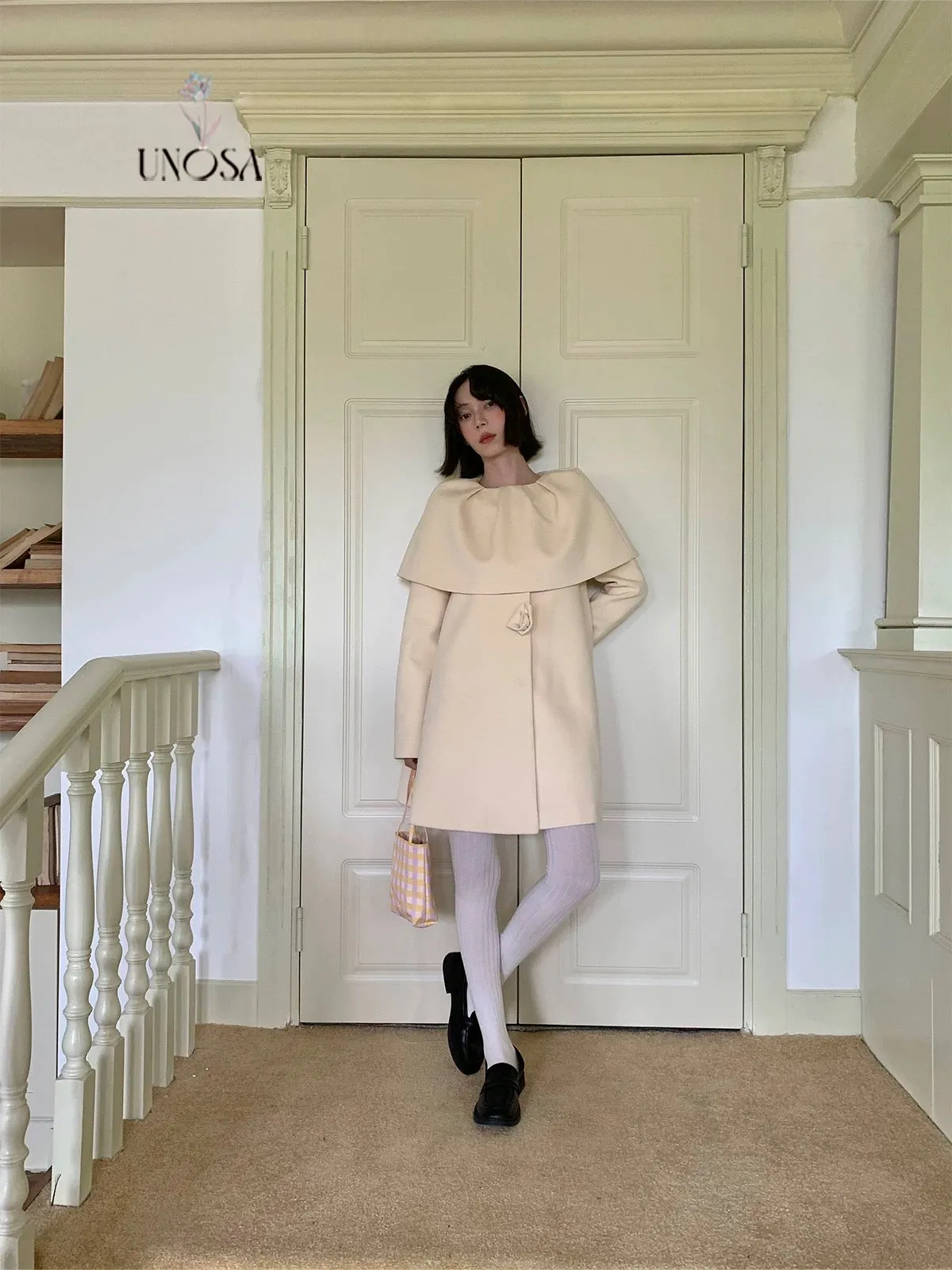 [UNOSA] Flowery Girls Club - Princess Style A-line Wool Coat