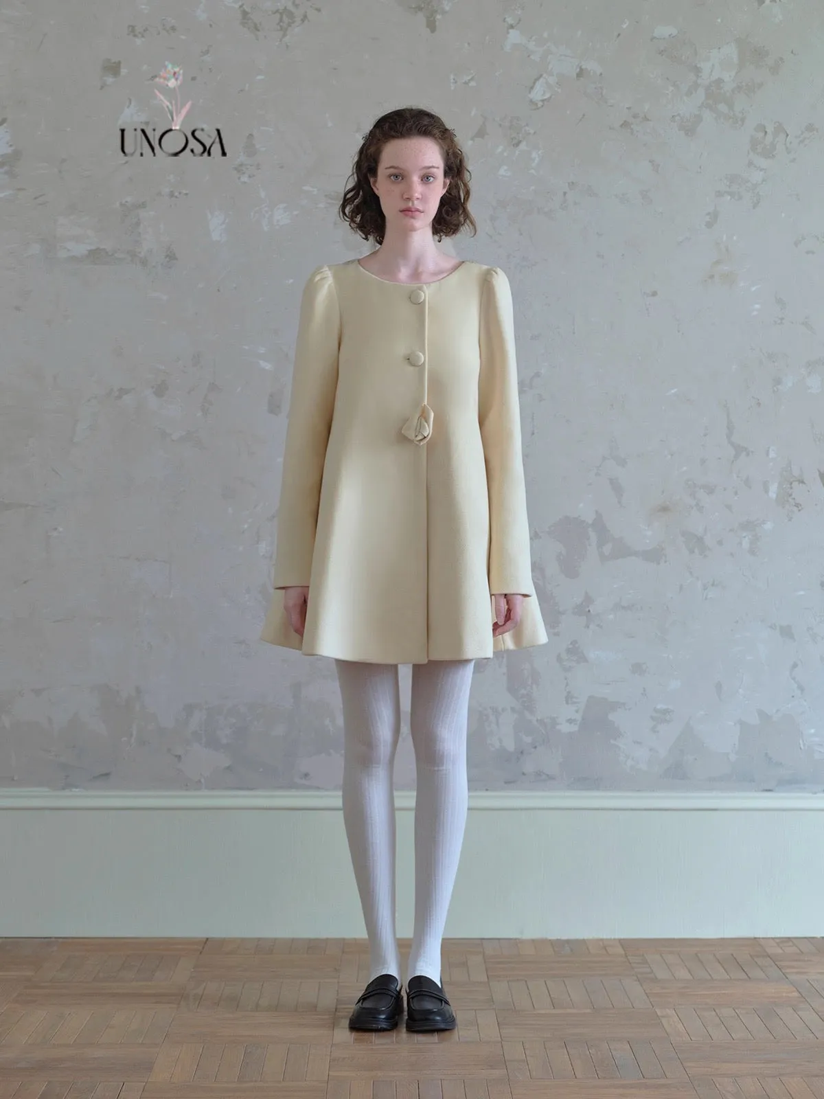 [UNOSA] Flowery Girls Club - Princess Style A-line Wool Coat
