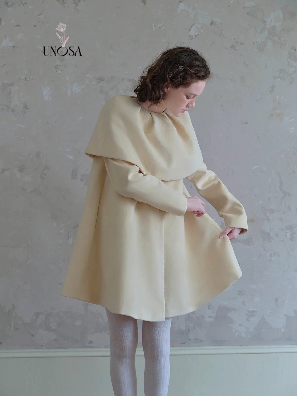 [UNOSA] Flowery Girls Club - Princess Style A-line Wool Coat