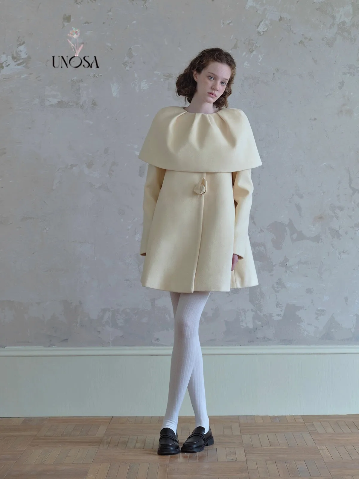 [UNOSA] Flowery Girls Club - Princess Style A-line Wool Coat