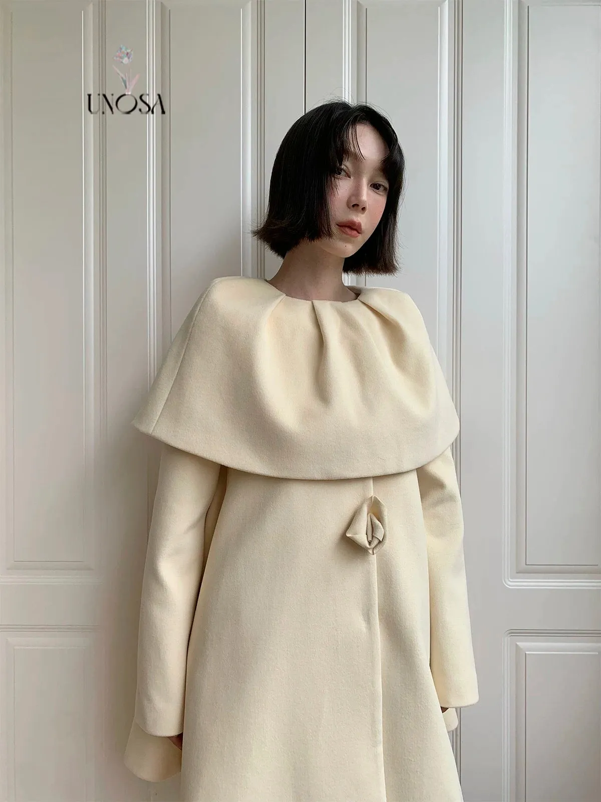 [UNOSA] Flowery Girls Club - Princess Style A-line Wool Coat