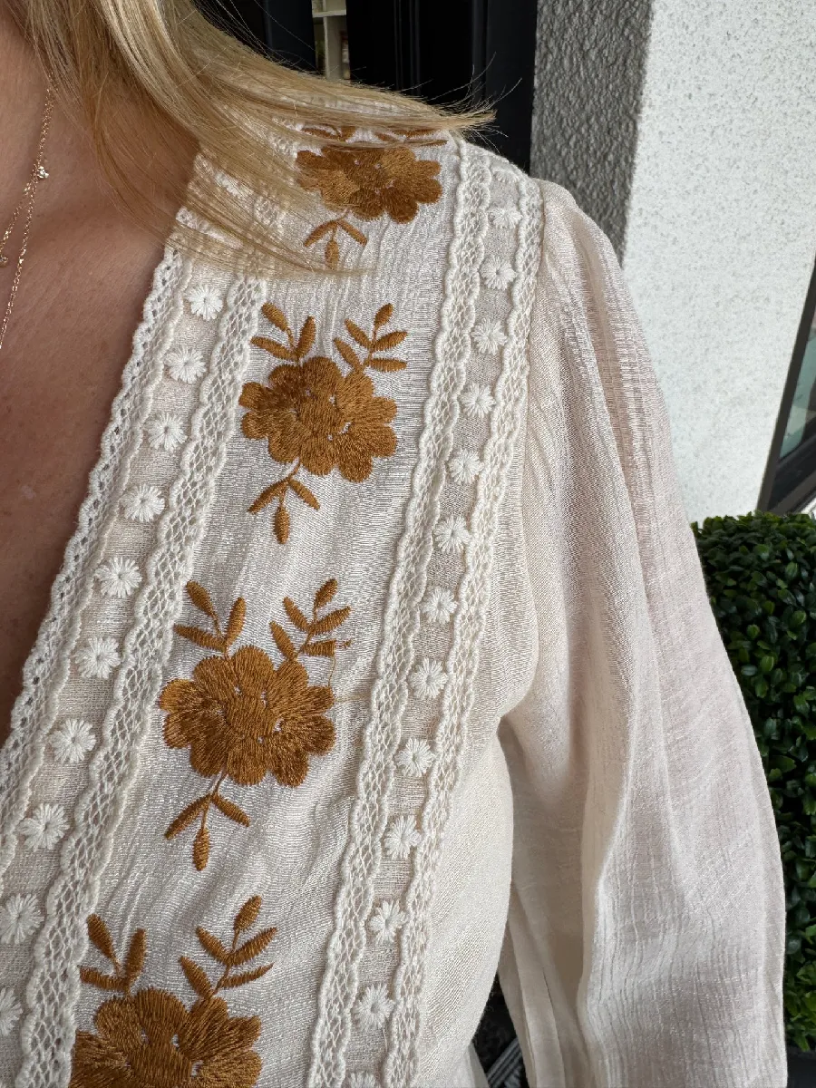 V-neck Cotton Cream Dress
