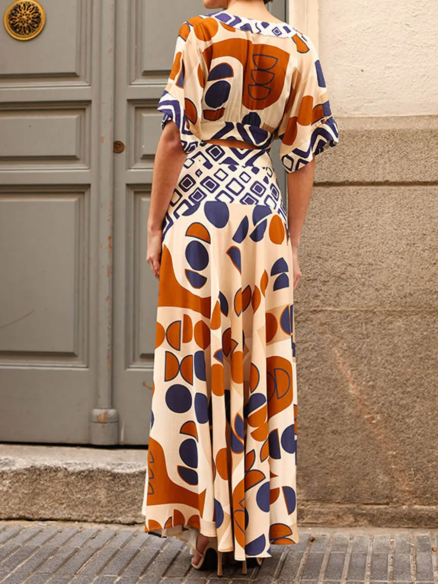 V-Neck Cutout Printed Maxi Dress