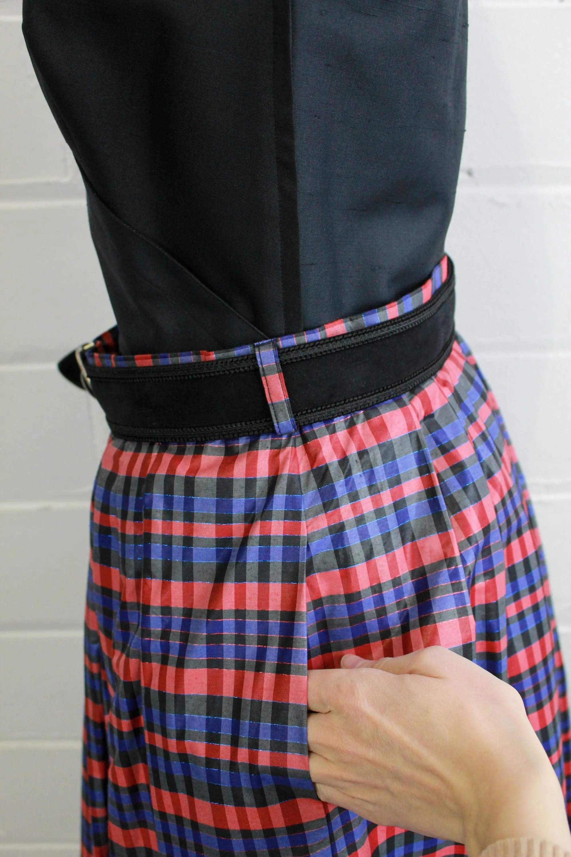 Vintage 1980s Austrian Red and Blue Plaid Dirndl Skirt, Medium